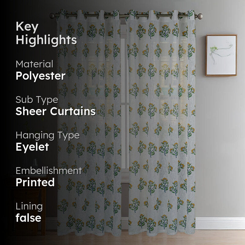 Caelra Linen Texture Sheer Curtain - Set Of Two media 2