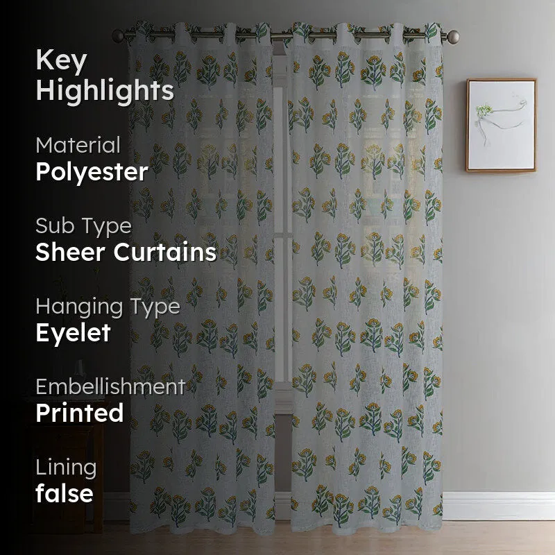 Caelra Linen Texture Sheer Curtain - Set Of Two media 2
