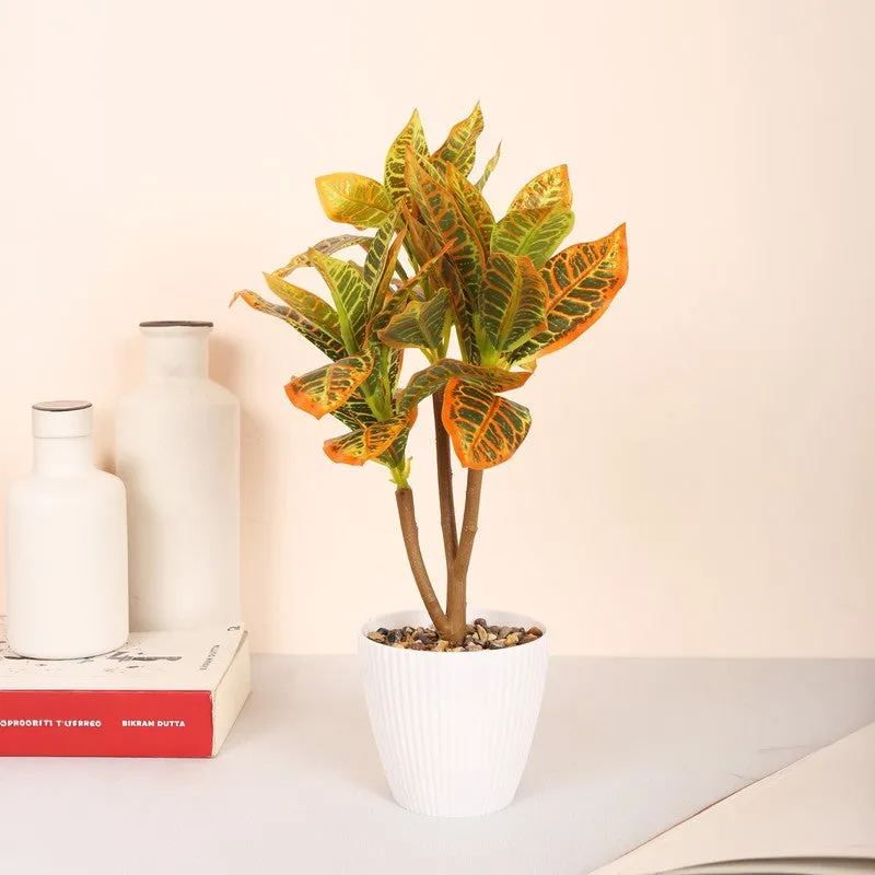 Ficus Bonsai Artificial Plant With Black Plastic Pot - Green,Orange media 3