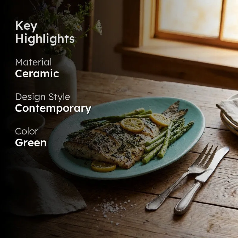 Almond Ceramic Platter (8 Inch) - Green media 2