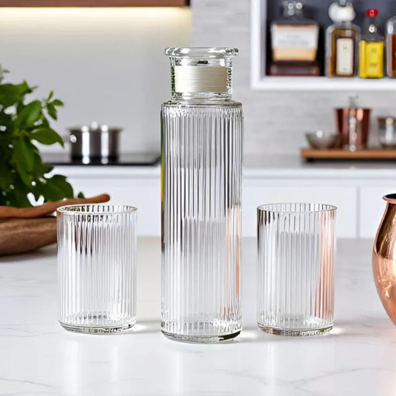 CrystalClear Glass Hydration Bottle With Glasses - Three Piece Set media 1