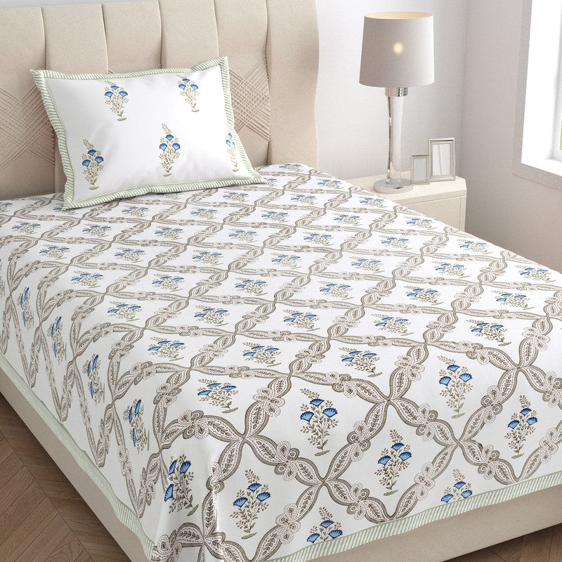 Nawabi Vibe Cotton Bedsheet (Taupe, Blue) - 180 TC media 3