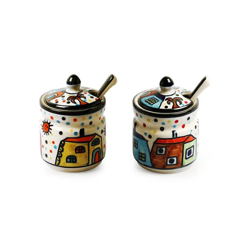 Coastal Cottage Handpainted Ceramic Jar With Iron Caddy (280 ML) - Nine Piece Set media 4