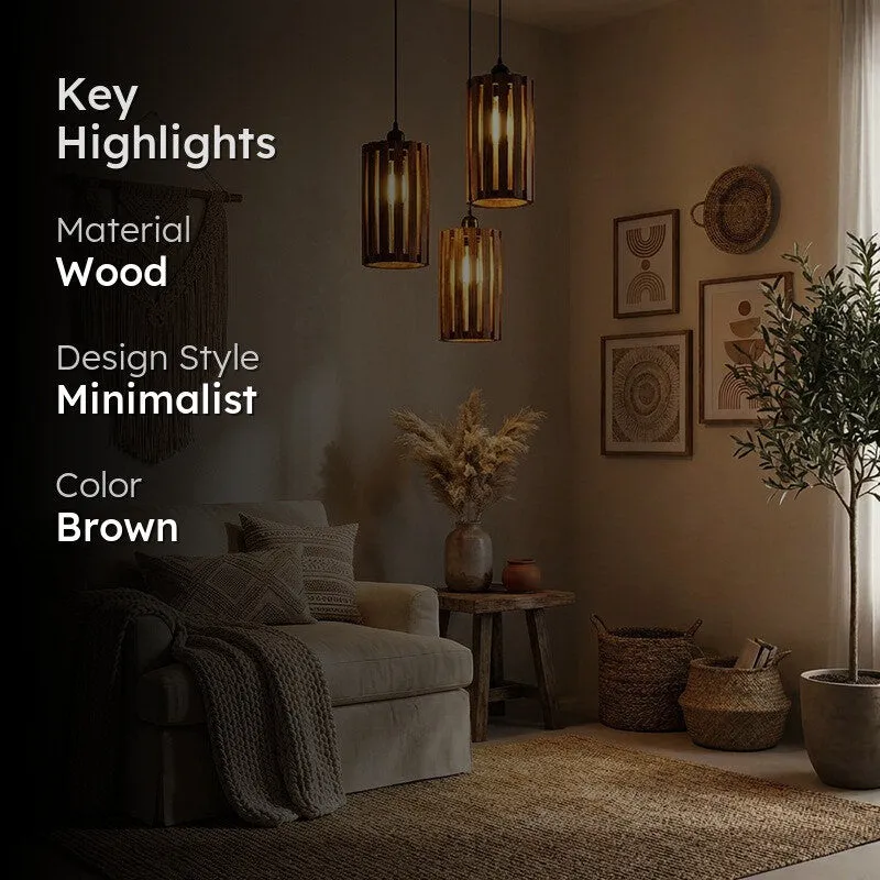 CageAura Illume Wooden Ceiling Lamp - Brown media 2