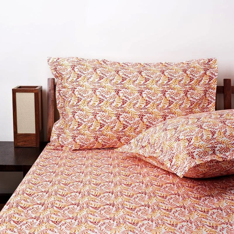 Leafy Vine Cotton Bedsheet (Orange) - 170 TC media 4
