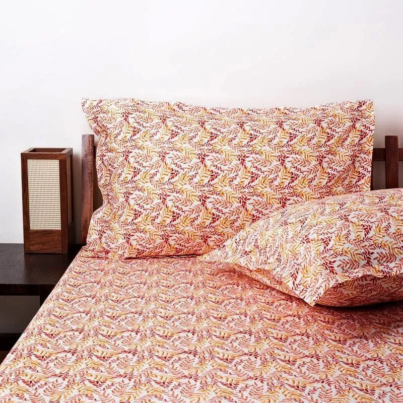 Leafy Vine Cotton Bedsheet (Orange) - 170 TC media 4