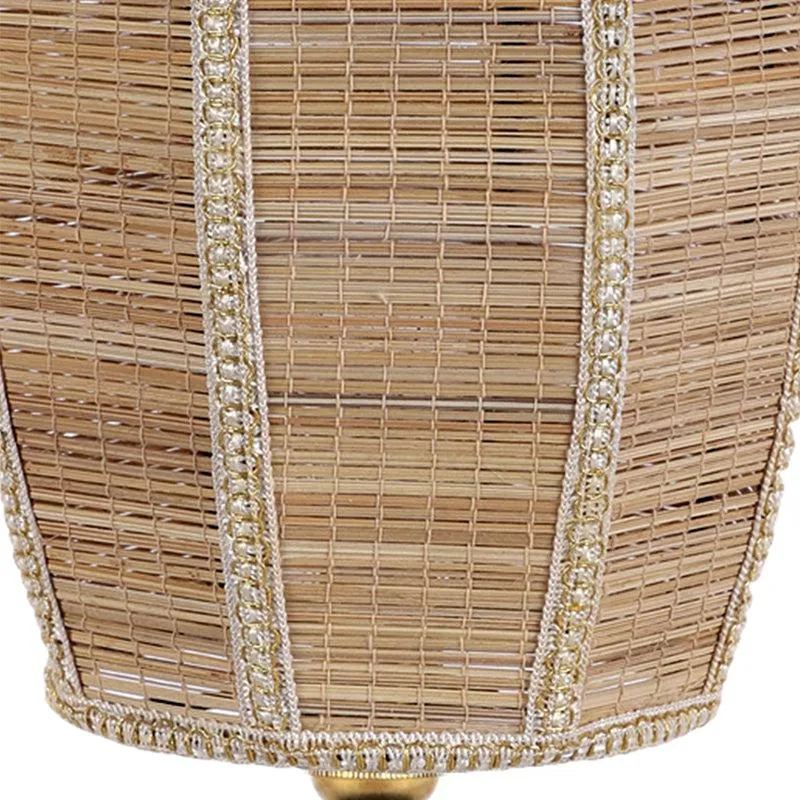 Hisha Metal Wooden Table Lamp With Bamboo Shade - Beige,Black media 4