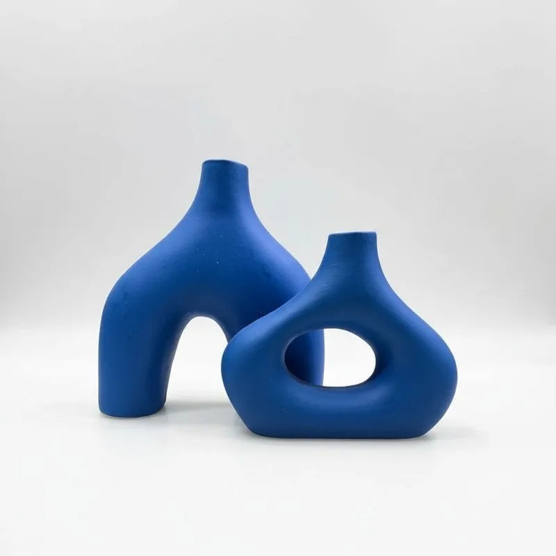 Noctra Sculptural Dual Ceramic Vase (Blue) - Set Of Two media 3