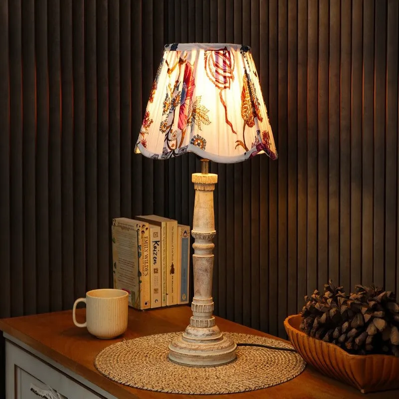 Bloomcrest Wooden Base Cotton Table Lamp - Multicolor media 1