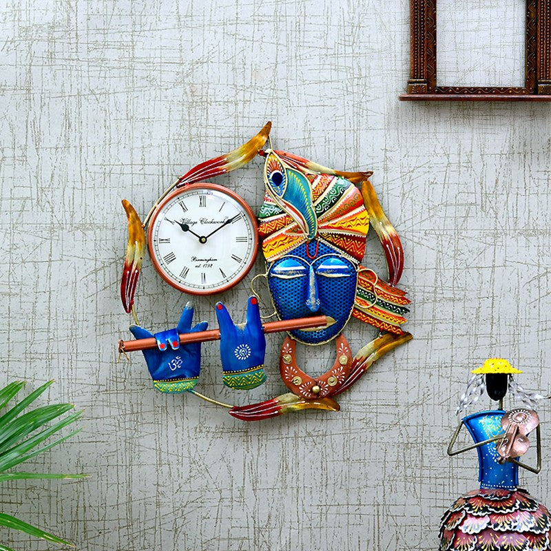 Lord Krishna Theme Decor Metal Wall Clock