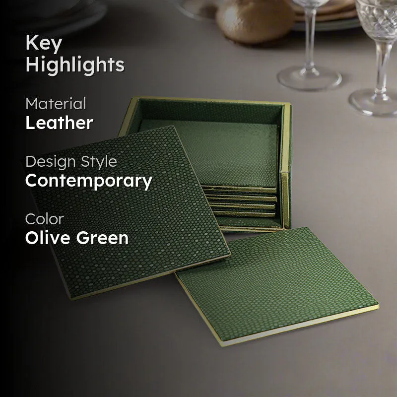 Tisquo Faux Leather Coaster (Olive Green) - Seven Piece Set media 2