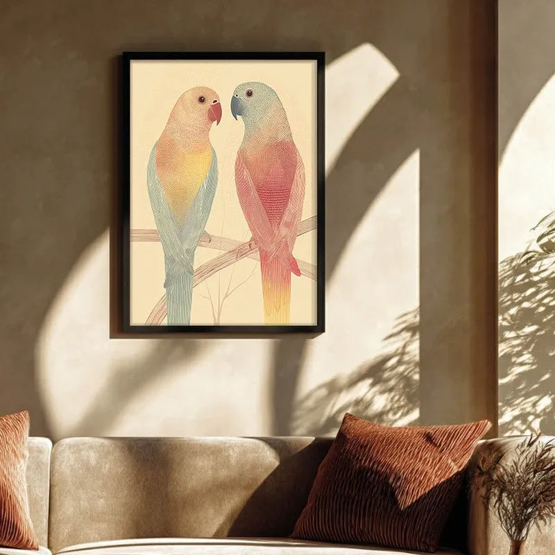 Lovebirds Illustration Canvas Wall Painting With Black Frame media 1