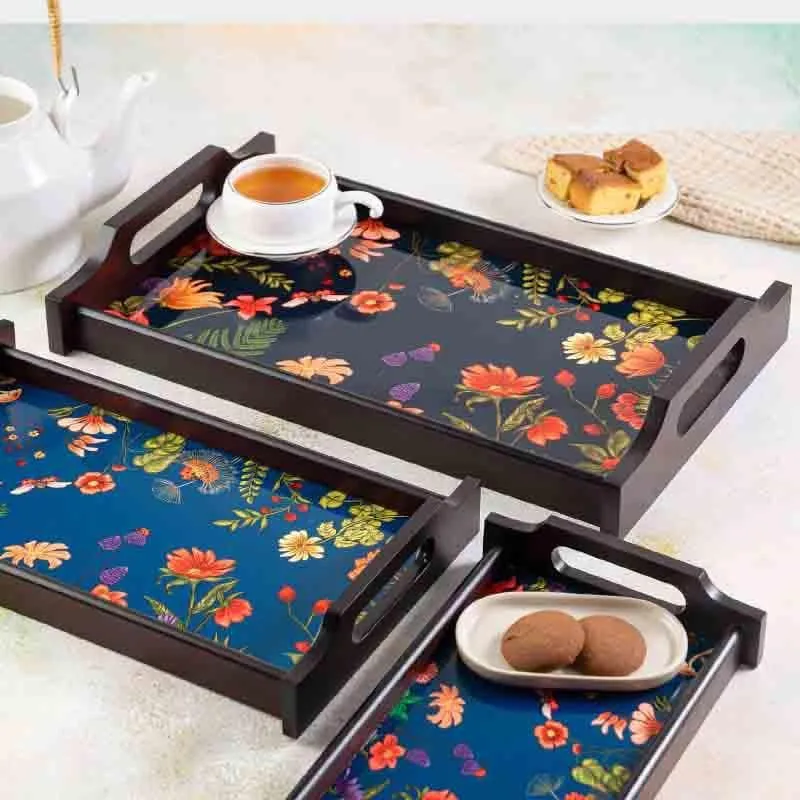 Floral Bliss Blue Wooden Trays media 3