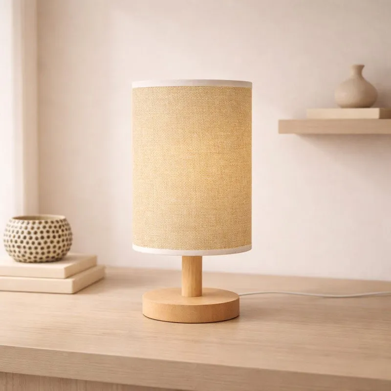 Natural Grain Jute Wooden Table Lamp - Beige media 3