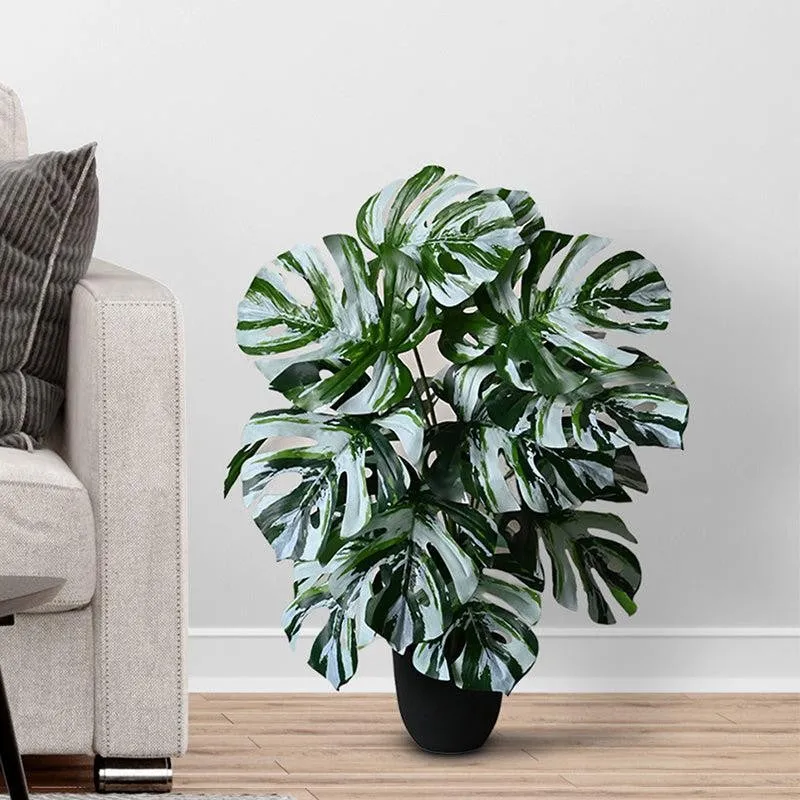 Faux Callium Monstera Artificial Plant With Black Plastic Pot - 79 cm (2.6 ft) media 3