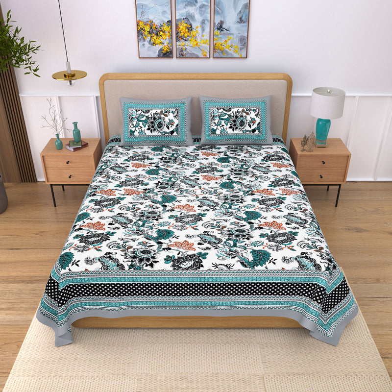 Gulab-E-Gulzaar Cotton Bedsheet (Ice Blue) - 144 TC media 3