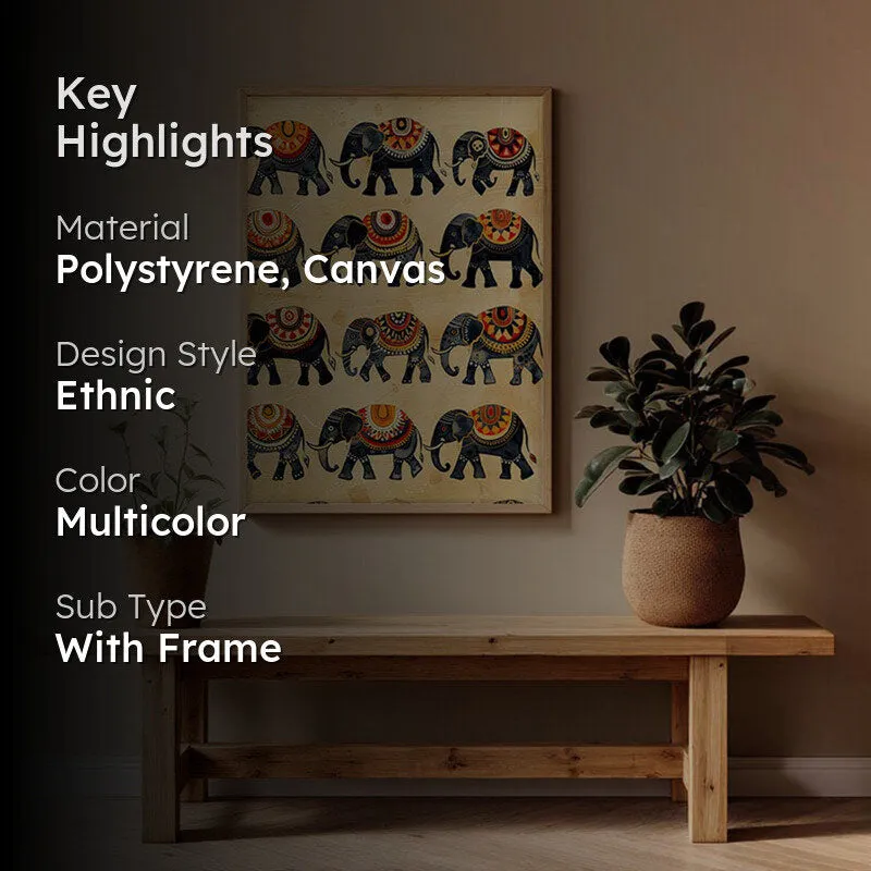 Hathira Canvas Wall Painting With Brown Frame media 2