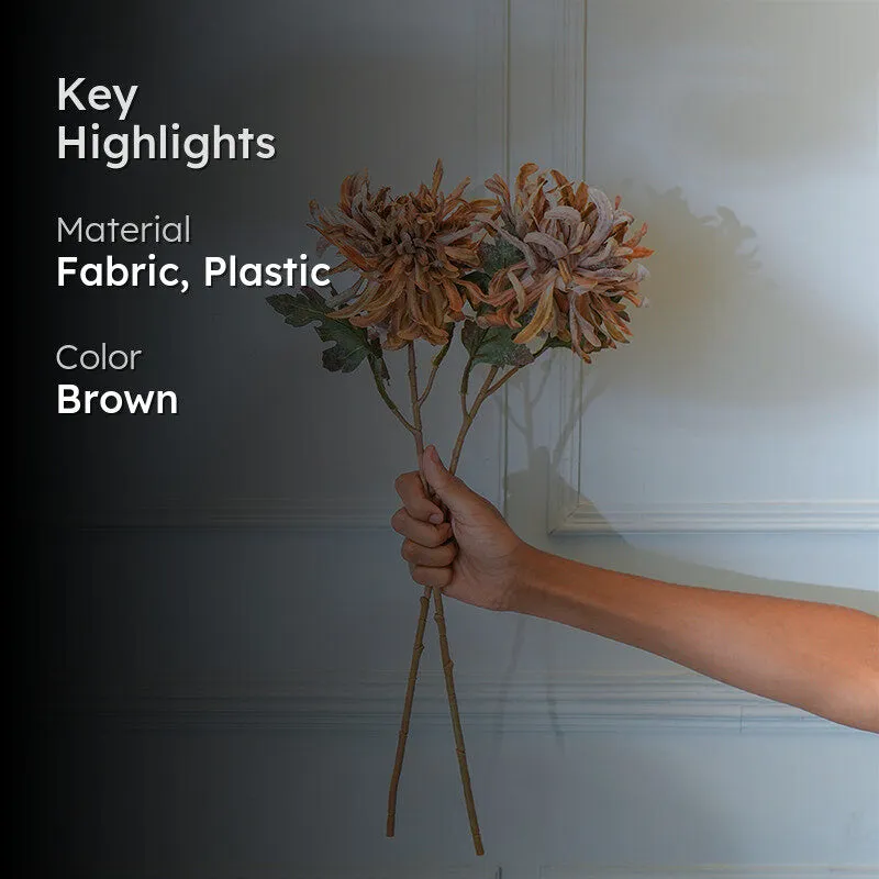 Faux Brown Autumn Chrysanthemum Flower Stick (20 CM) - Set Of Two media 2