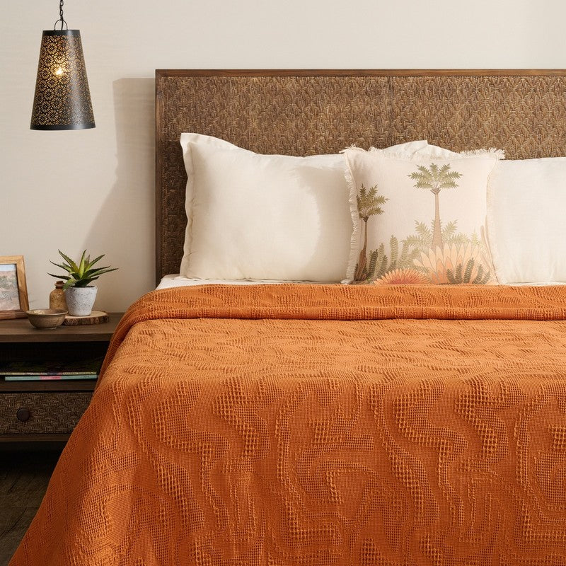 Solid Calm Cotton Bedcover (Orange) (350 Gsm) - Two Piece Set
