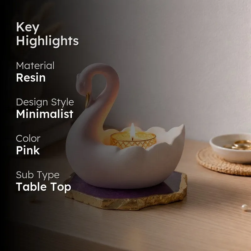 Swan Shaped Resin Tea Light Candle Holder - Pink media 2