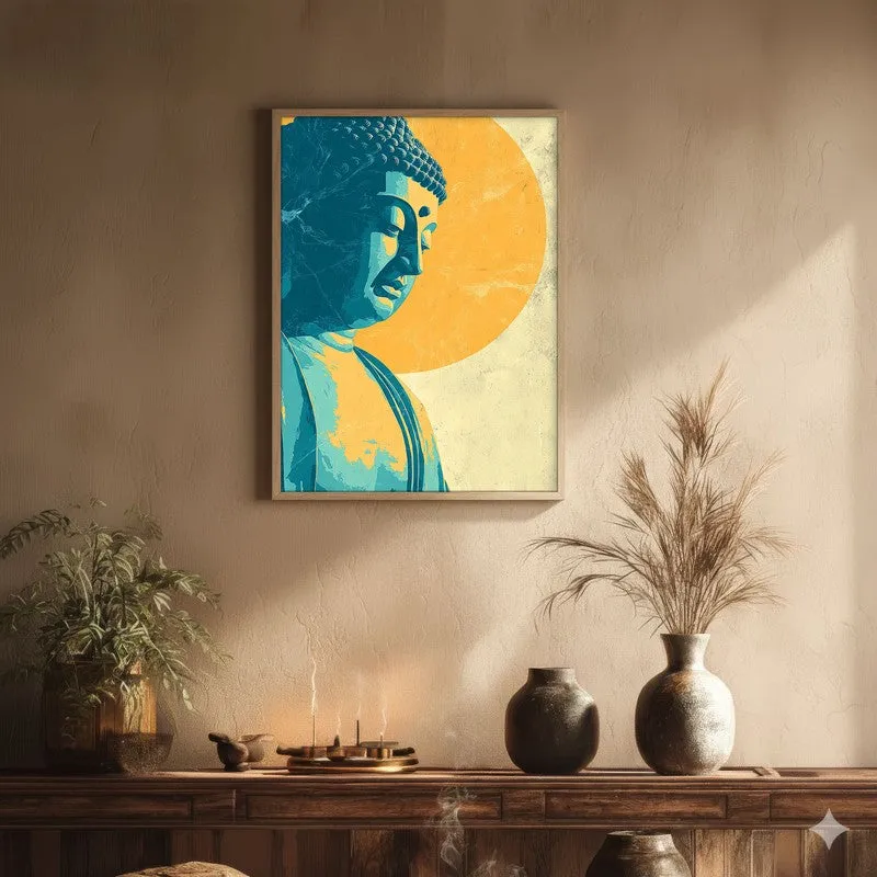 Peaceful Buddha In Meditative Calm I Archival Paper Wall Painting With Brown Frame media 1