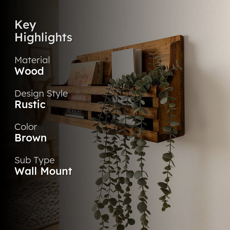 Modulo Wooden Wall Shelf Organiser with Key Holders media 2