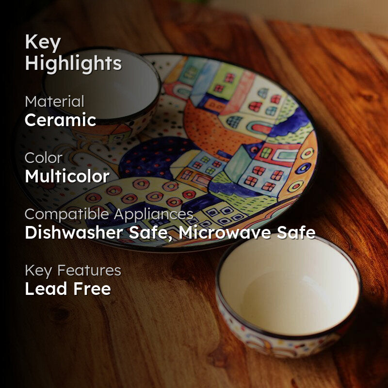 Coastal Cottage Handpainted Ceramic Dinner Set (170 ML) - 3 Piece Set media 2