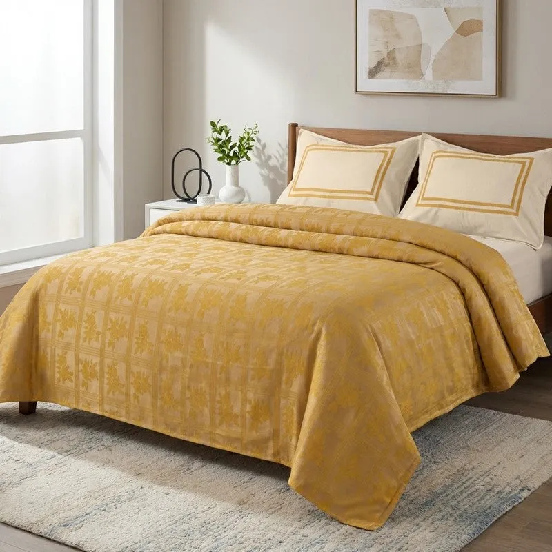 Petal Grid Cotton Bedsheet (Yellow) - 224 TC media 1