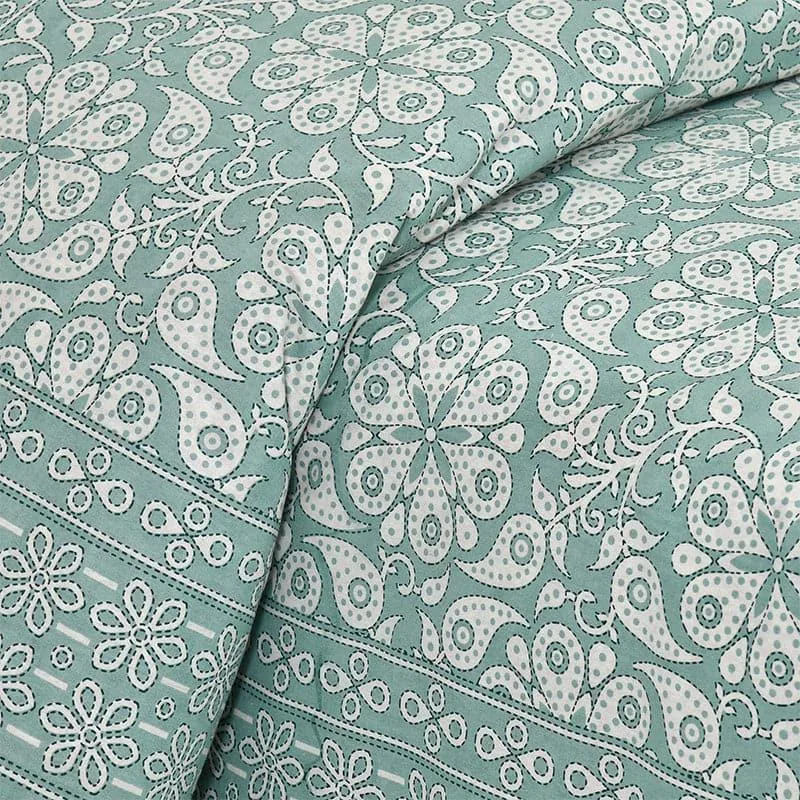 Seinara Floral Cotton Bedsheet (Aqua) - 160 TC media 3