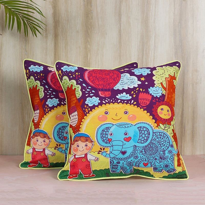 Swayam Nature Pals Printed Cotton Cushion Cover - Set Of Two