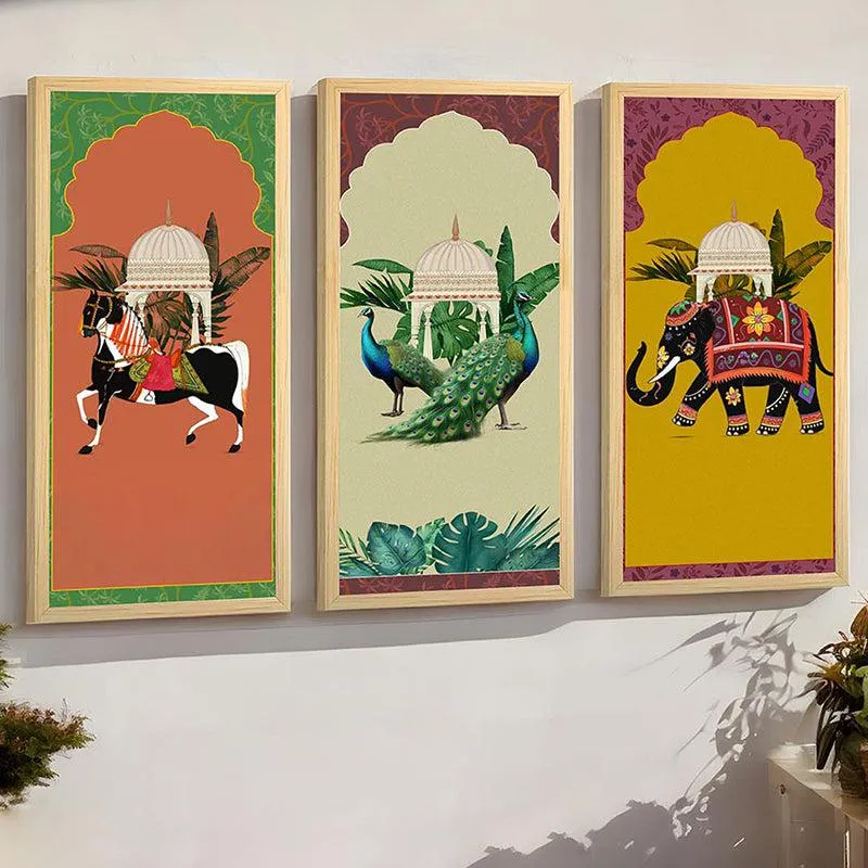 Varnamriga Mughal Wall Art With Frame (Yellow) - Set Of Three media 6