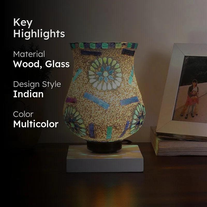 Lightfleck Mosaic Glass Table Lamp With Wooden Base - Multicolor media 2