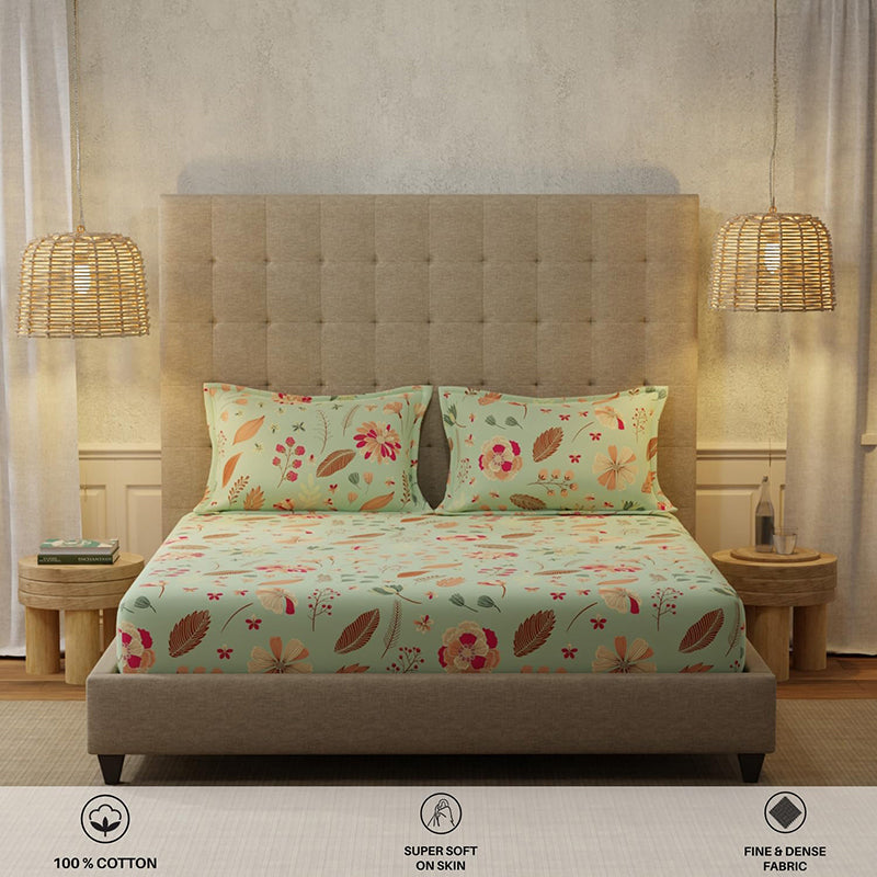 Urban Space Florence Sage Green Cotton Bedsheet - 200 TC media 4