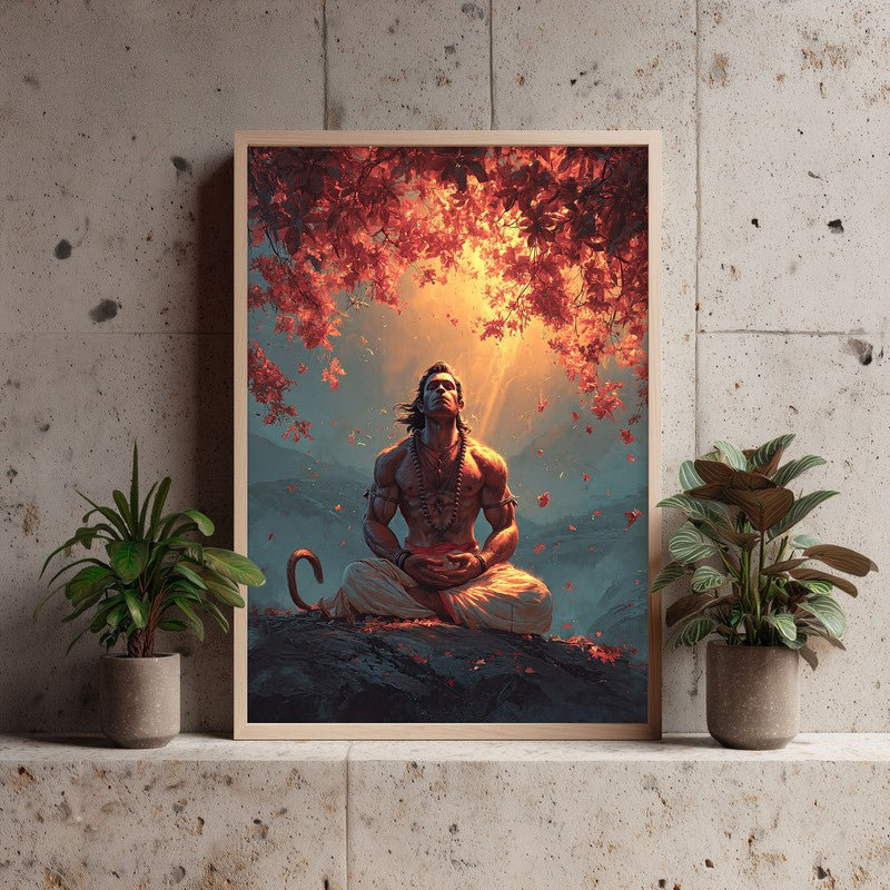 Sri Hanuman Meditating II Archival Paper Wall Art - Natural Brown Frame media 4