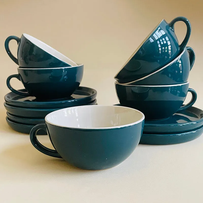 Elegant Green Ceramic Cup & Saucer (320 mL Each) - Set of Six media 4