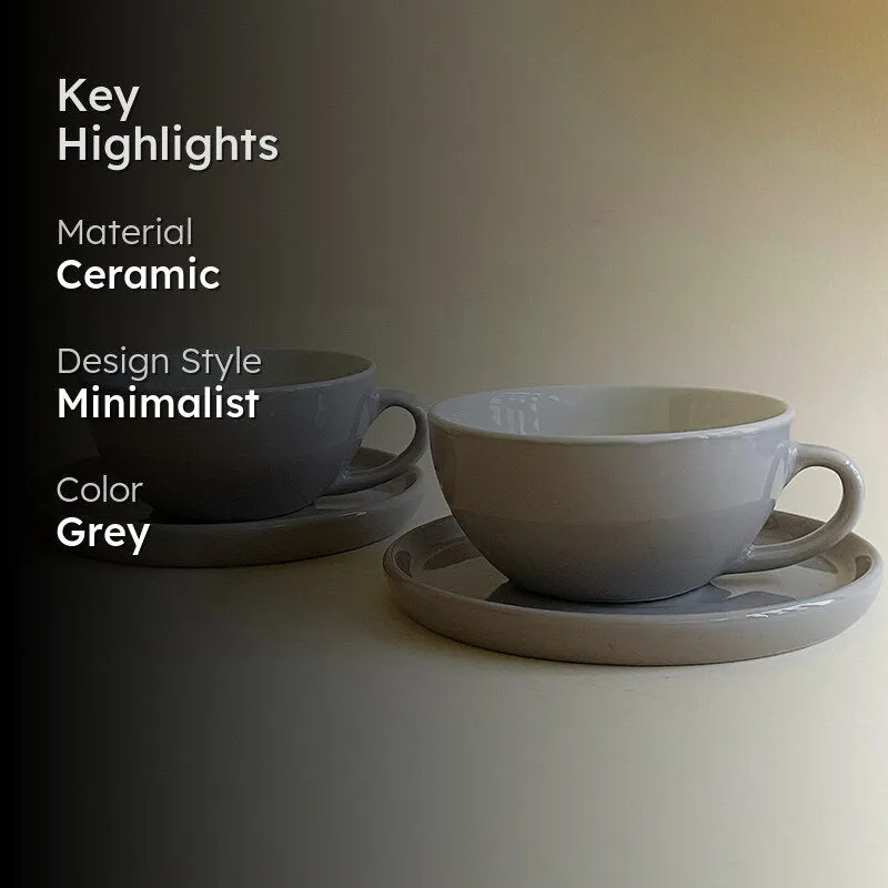 Blush & Brew Ceramic Cup & Saucer (Grey/320 mL) - Four Piece Set media 2
