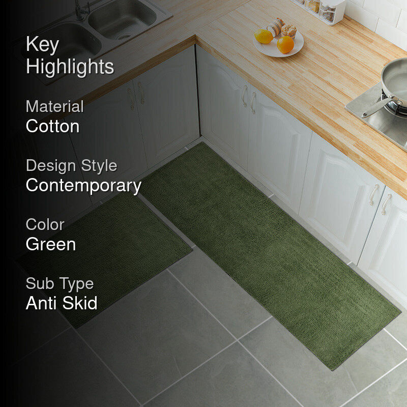 Relma Anti Skid Cotton Runner Rug (Green) - Set Of Two media 2