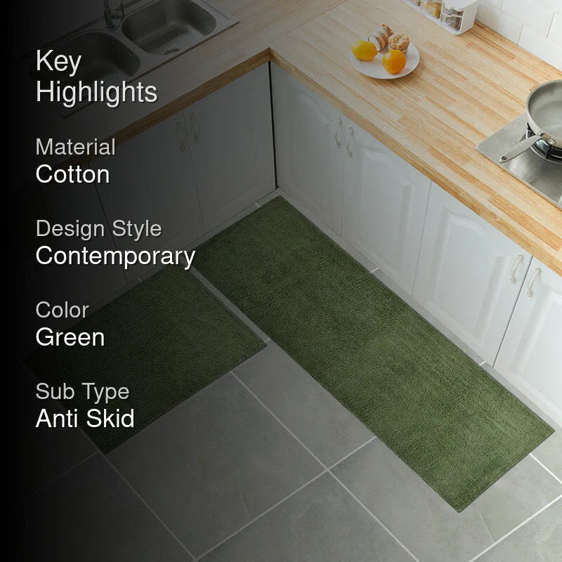 Relma Anti Skid Cotton Runner Rug (Green) - Set Of Two media 2