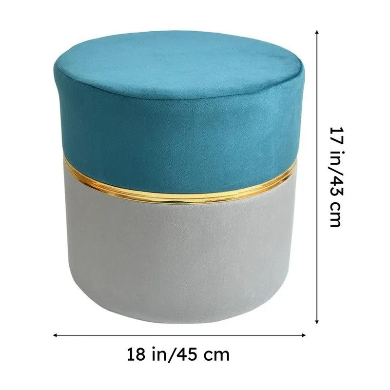 Dualtone Solid Velvet Pouffe - Blue & Grey media 8