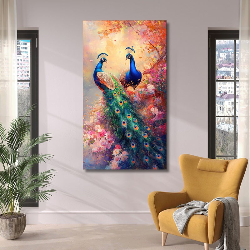 Peacock Pair Canvas Wall Painting