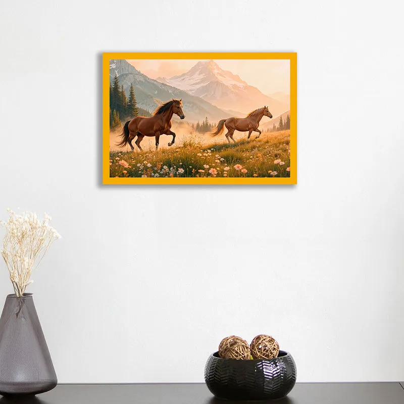 Horses in Meadow Wall Art with Gold Frame media 1