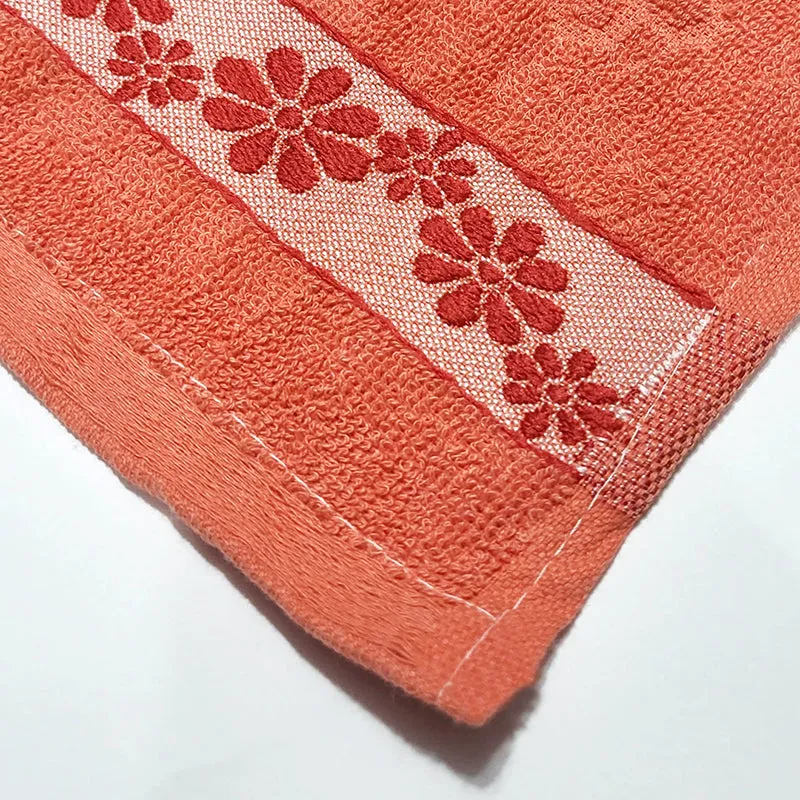 Wildflower Trim Cotton Hand Towel (Deep Orange & Purple) - Set Of Two media 5