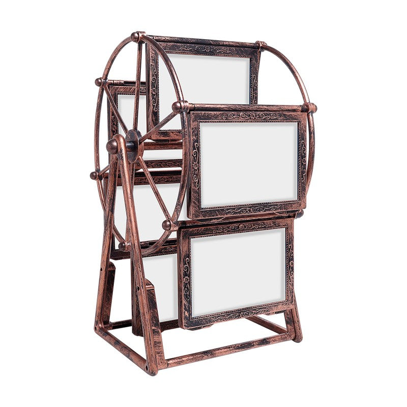 Antique Ferrous Wheel Rotating Plastic Photo Frame - Brown media 4