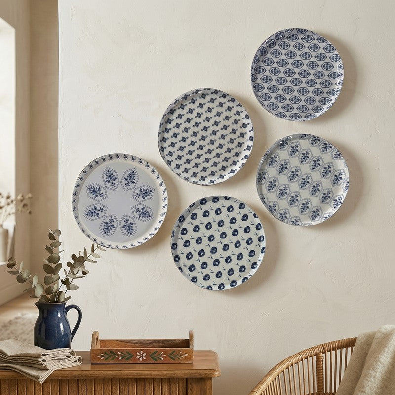 Azure Motif Metal Wall Plates - Set Of Five