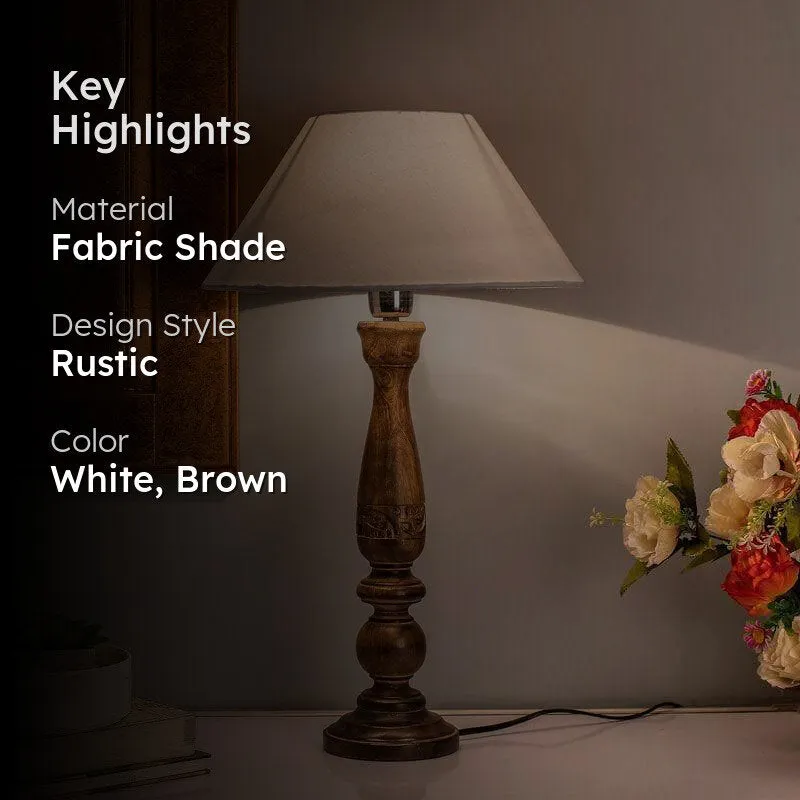 Floral Carved Fabric Table Lamp - White,Brown media 2