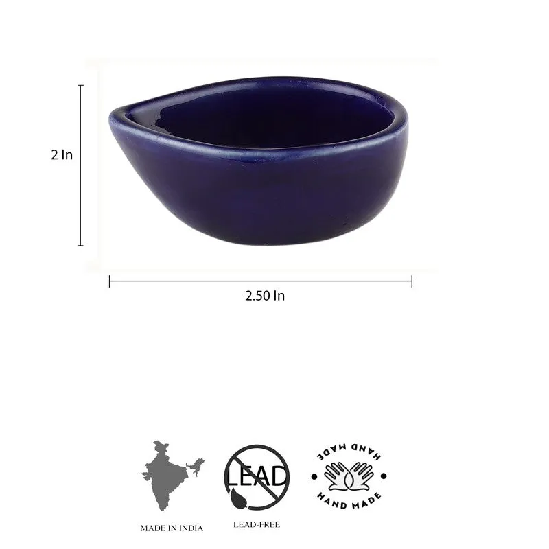 Earthen Festive Diya Set (Blue) - Set Of Four media 8