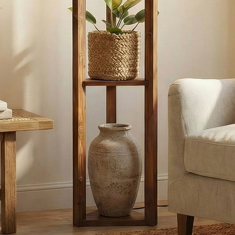 Corintha Shelf Wooden Floor Lamp with Fabric Shade media 5