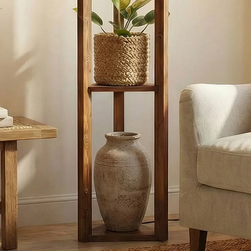 Corintha Shelf Wooden Floor Lamp with Fabric Shade media 5