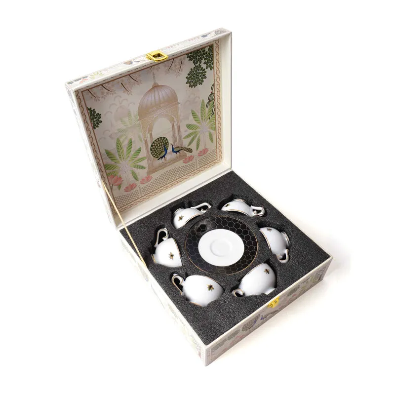 Gilded Bee 24k Gold Brushed Porcelain Tea Cup & Saucer (280 mL) - Set of Six media 8