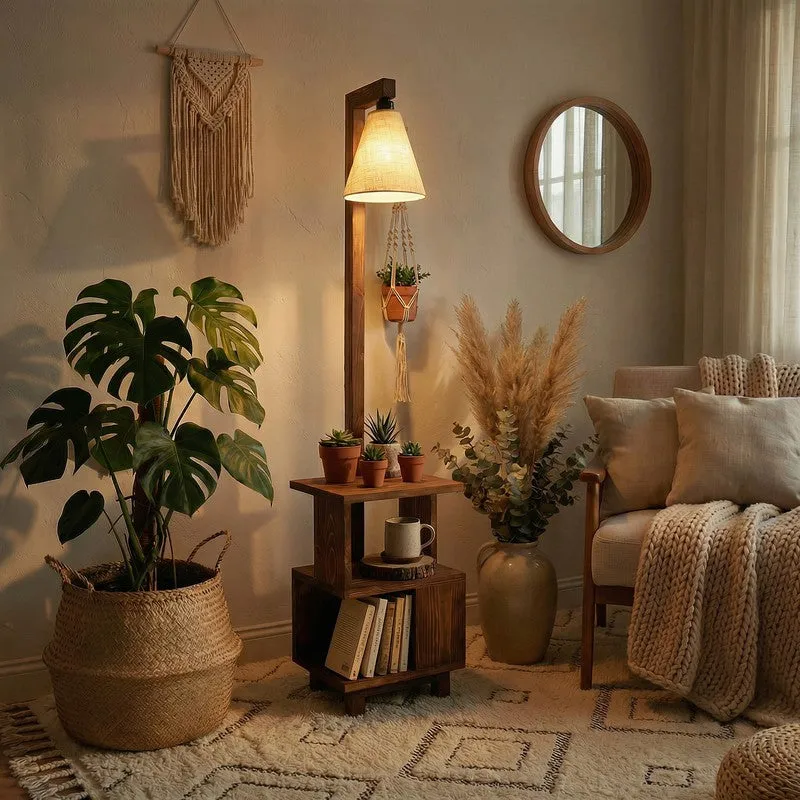 SubtleGlow Wooden Floor Lamp - Brown media 1